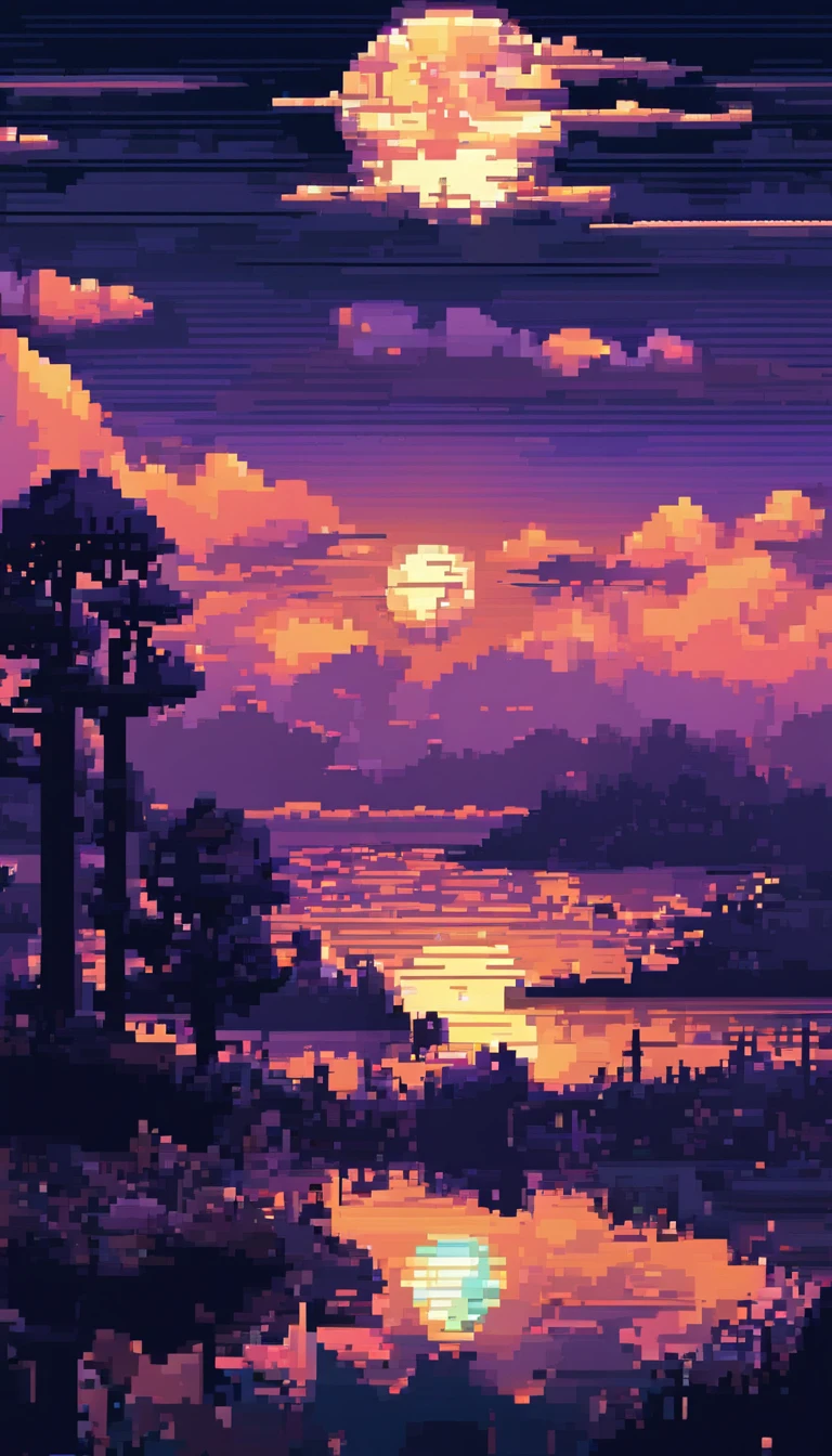 Pixel art Полночь landscape, 3d Пиксельное искусство 4k wallpaper, incredible Пиксельное искусство details, Пиксельное искусство, detailed unreal engine Пиксельное искусство, небо в полнолуние, Полночь.