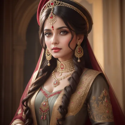 bollywood photo Rembrandt perfect eyes, bright red lips, front face, front look, full pose, fantastic face, beautiful look, deta...