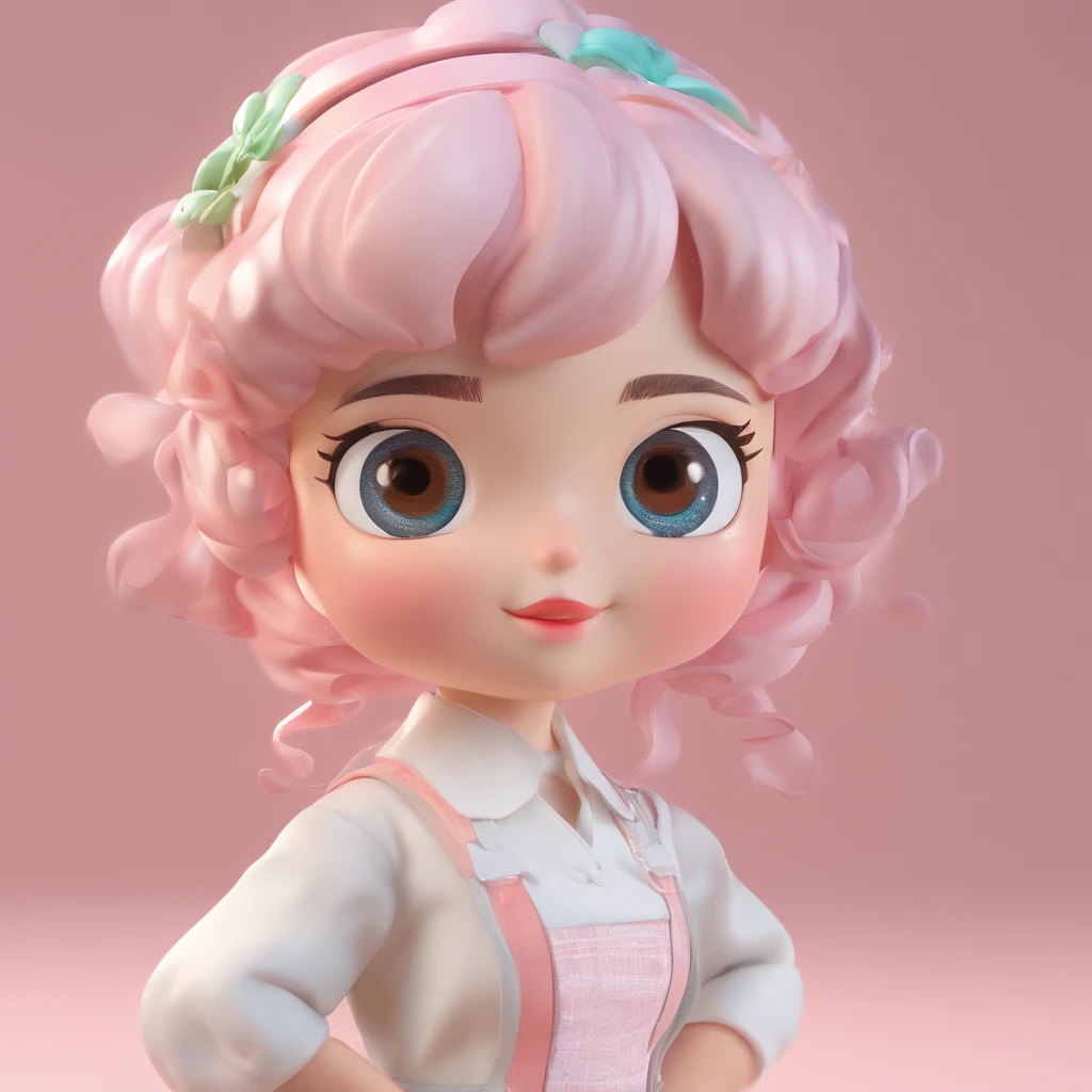 super cute girl IP by pop mart, Bright eyes, cherub,Little white dress, Clay, Models, a blind box toy, Glossy and delicate,Clean background, Good gloss, 3D rendering of,Best quality