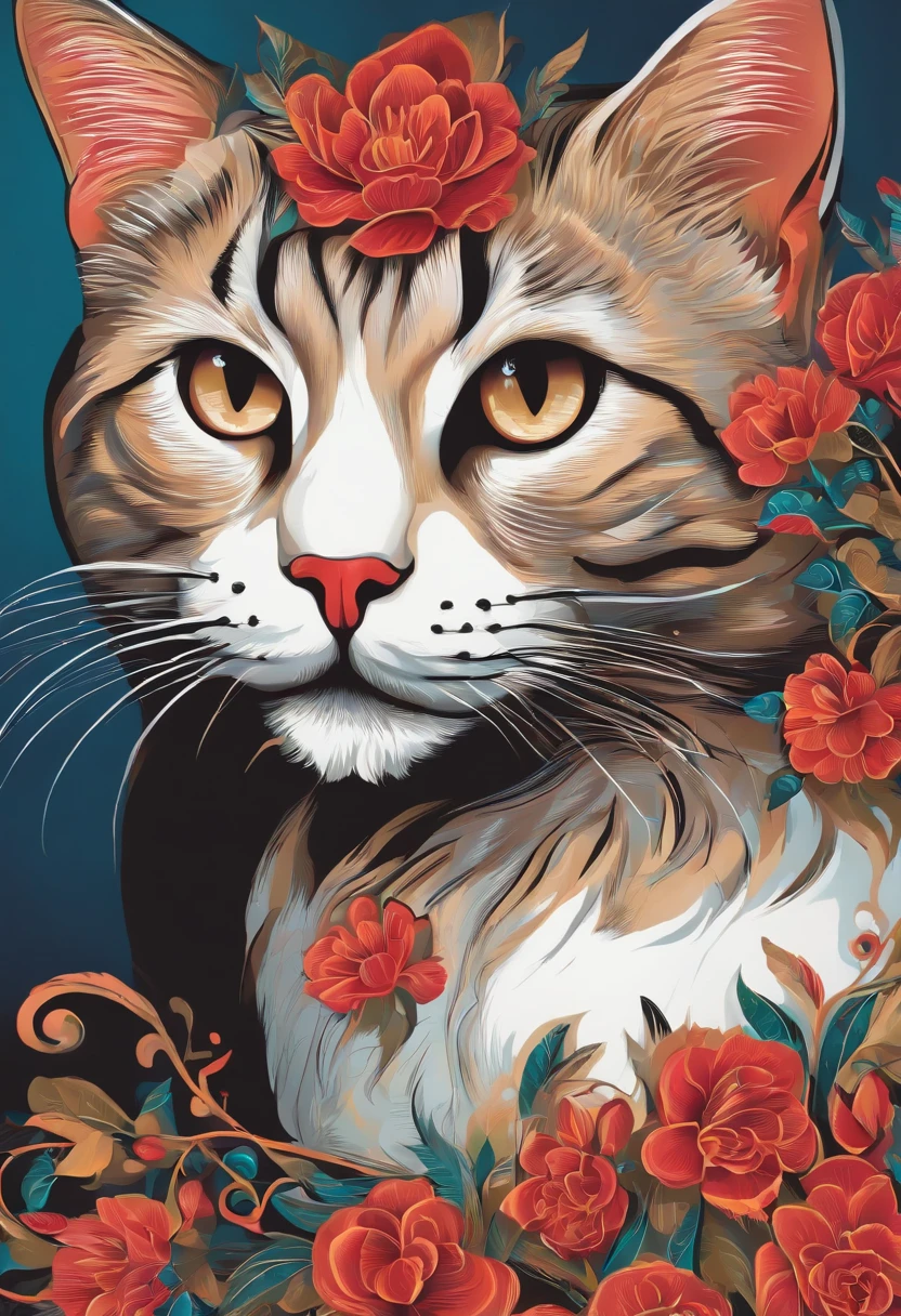 Un gros plan d'un chat avec des fleurs sur la tête - SeaArt AI