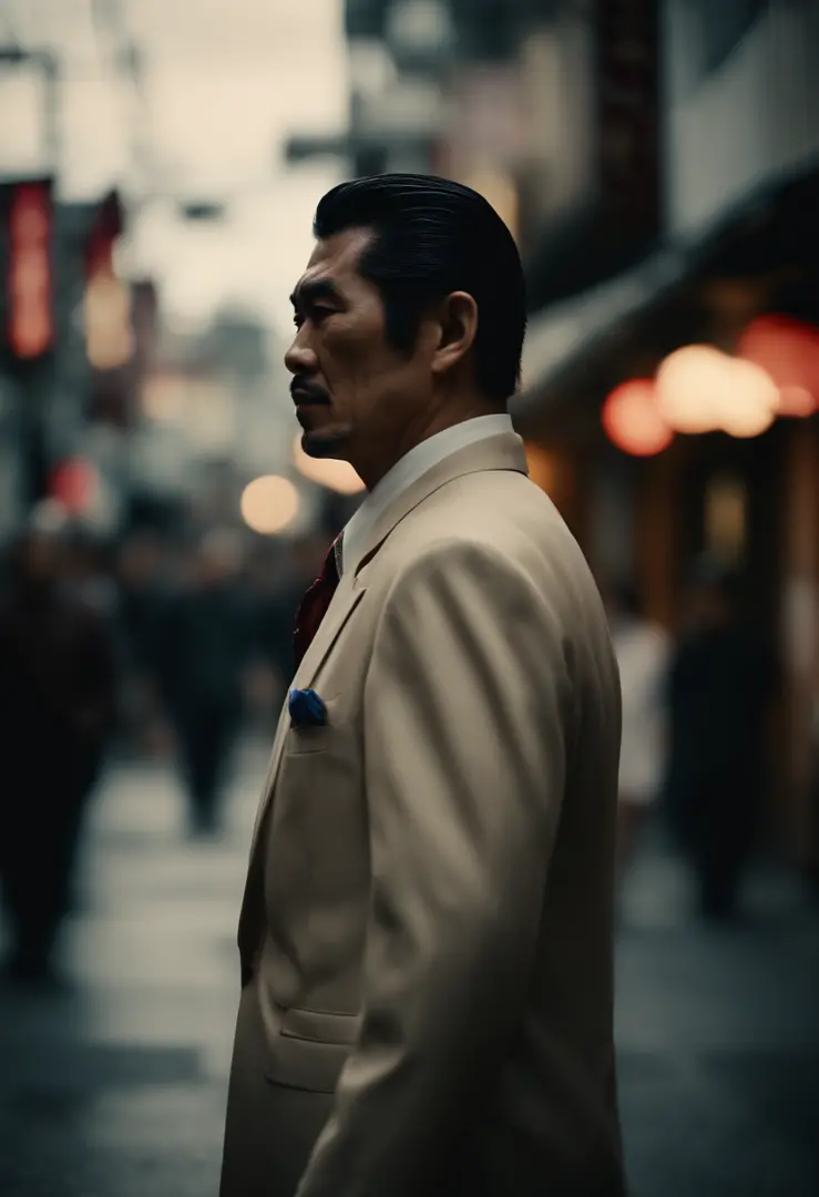 a yakuza don character walking in the streets on japan