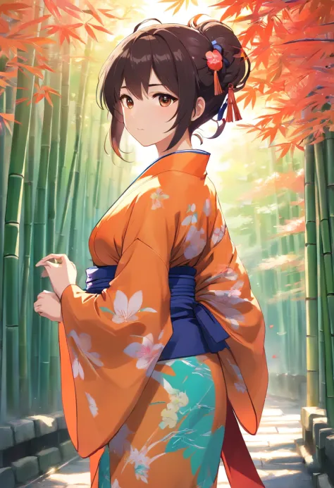 Dark-haired woman in colorful kimono, Trending on CGSTATION, digital art of an elegant,Anime girl in colorful kimono, Fine details. girls' frontline, artwork in the style of guweiz, beautiful alluring anime woman, from girls frontline, guweiz, 2 b, 2b, Det...