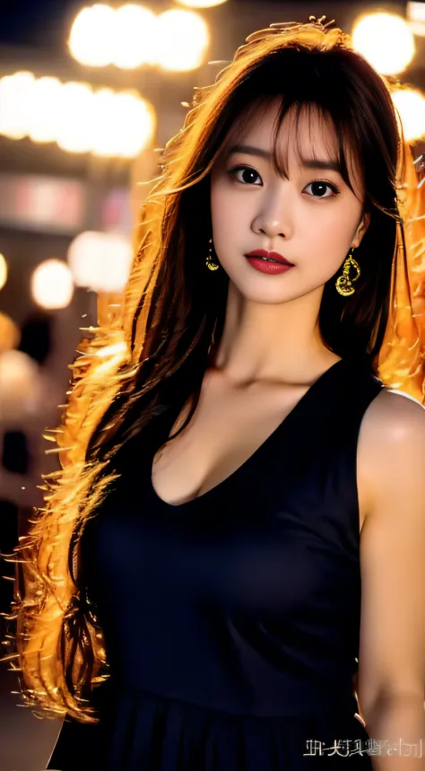 top-quality。８K-Picture。Ultra-high pixel。The background is the city at night。girl with。hair is long and slightly wavy,,,,,,,,,,,,...