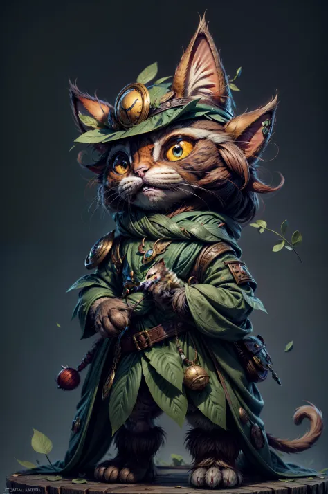 There is a cat that is dressed as a plant, Lindo arte digital detallado, Adorable pintura digital, Lindo arte digital, lindas il...