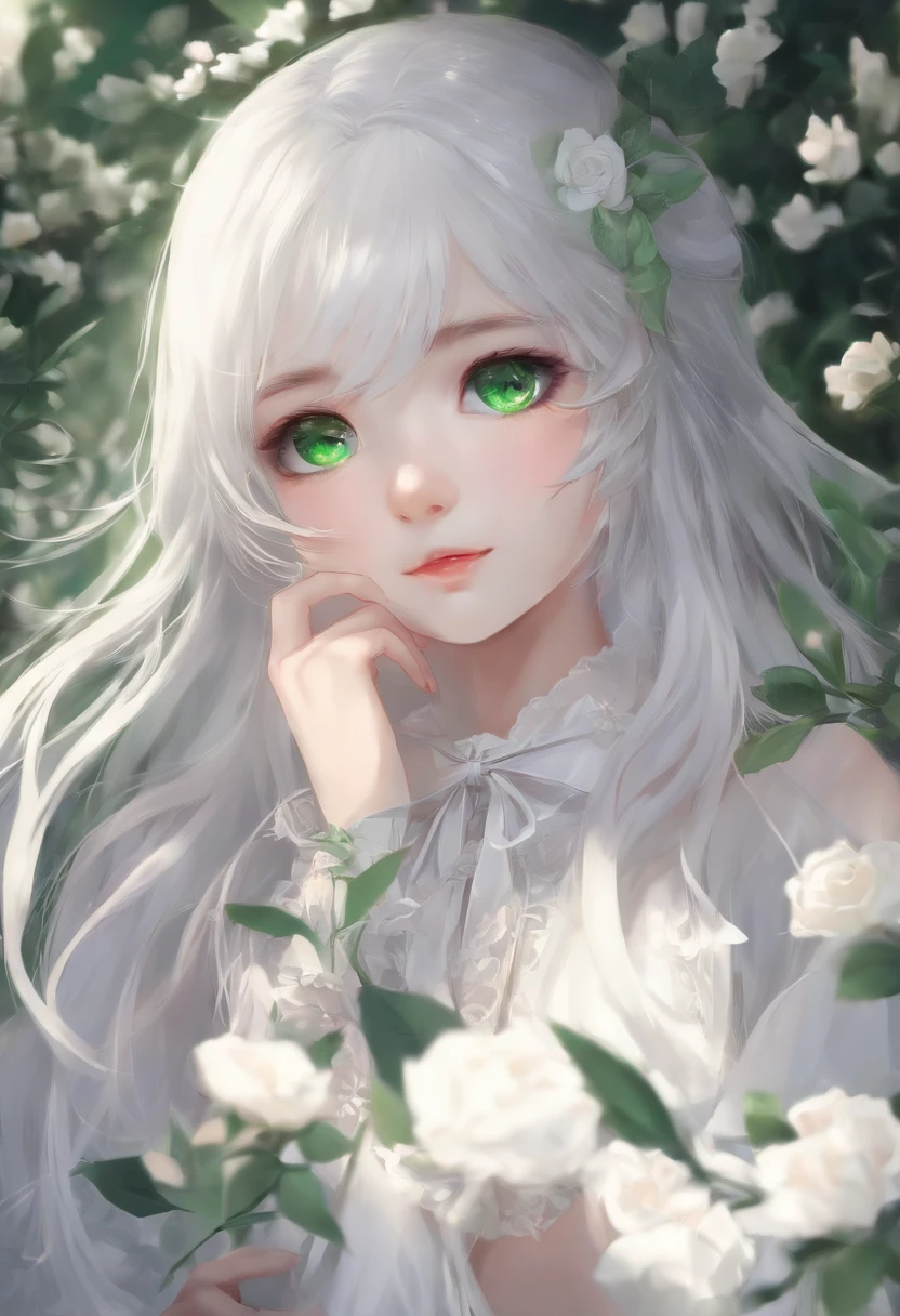  girl,,green eyes, white hair