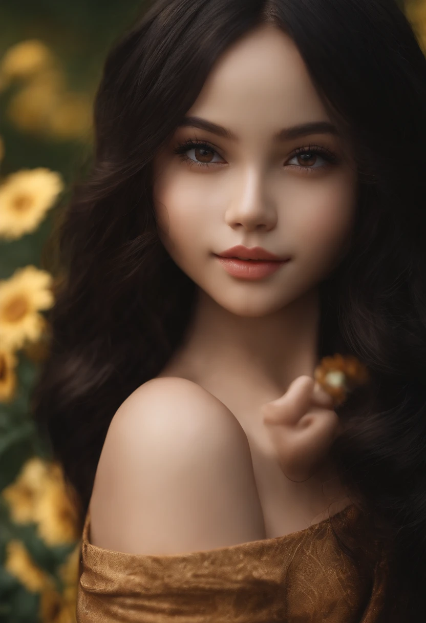 A close up of a woman with long hair and a brown dress - SeaArt AI