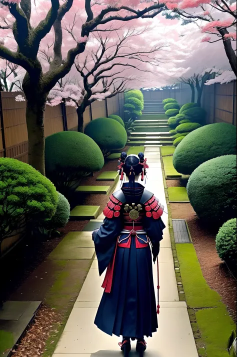 samurai japonesa, Fino, Marca Samurai, Caminhando pela floresta, Tocha, fantasia, Hiqualidade, tmasterpiece