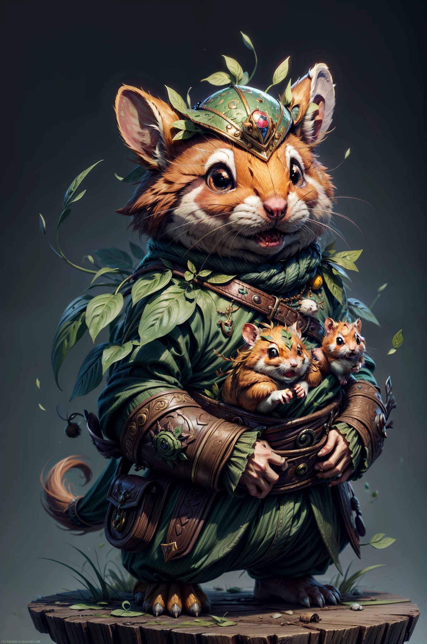 There is a hamster that is dressed as a plant, beautiful digital art detallado, Adorable digital painting, beautiful digital art, nice detailed illustrations, Cute forest creature, furry fantasy art, teemo, teemo de League of Legends, beautiful creature, Detailed 4K digital art, beautiful creature, Highly detailed 4K digital art, Anthropomorphic hamster