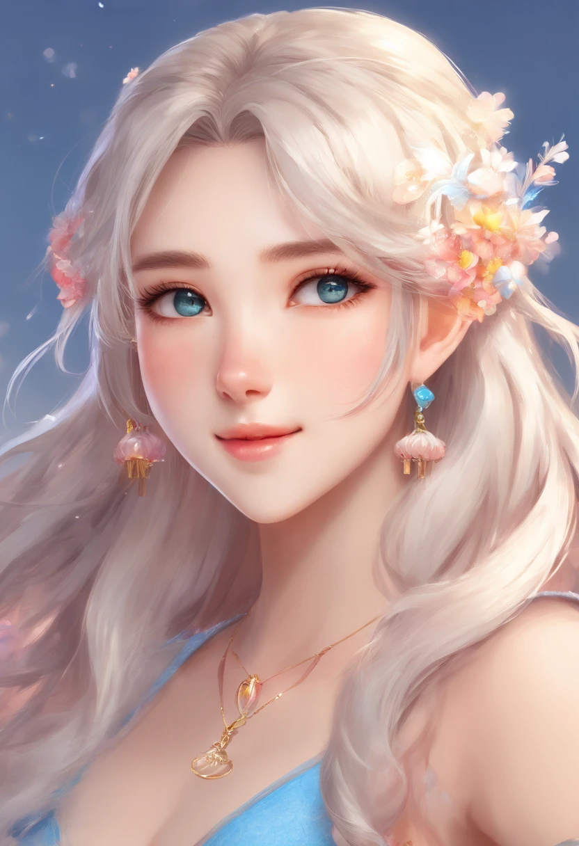 (best quality, highres, ultra-detailed), realistic, portrait, white-haired male neko young adult, blue eyes, long hair, detailed facial features, delicate skin texture, gentle expression, subtle smile, vibrant and lifelike eyes, flowing locks of hair, intricate hair strands, soft and silky hair texture, ethereal atmosphere, elegant and graceful pose, tranquil and serene background, warm and soft lighting, soothing color palette, fine brushwork, masterful shading and highlights, captivating gaze, mesmerizing and captivating artistry