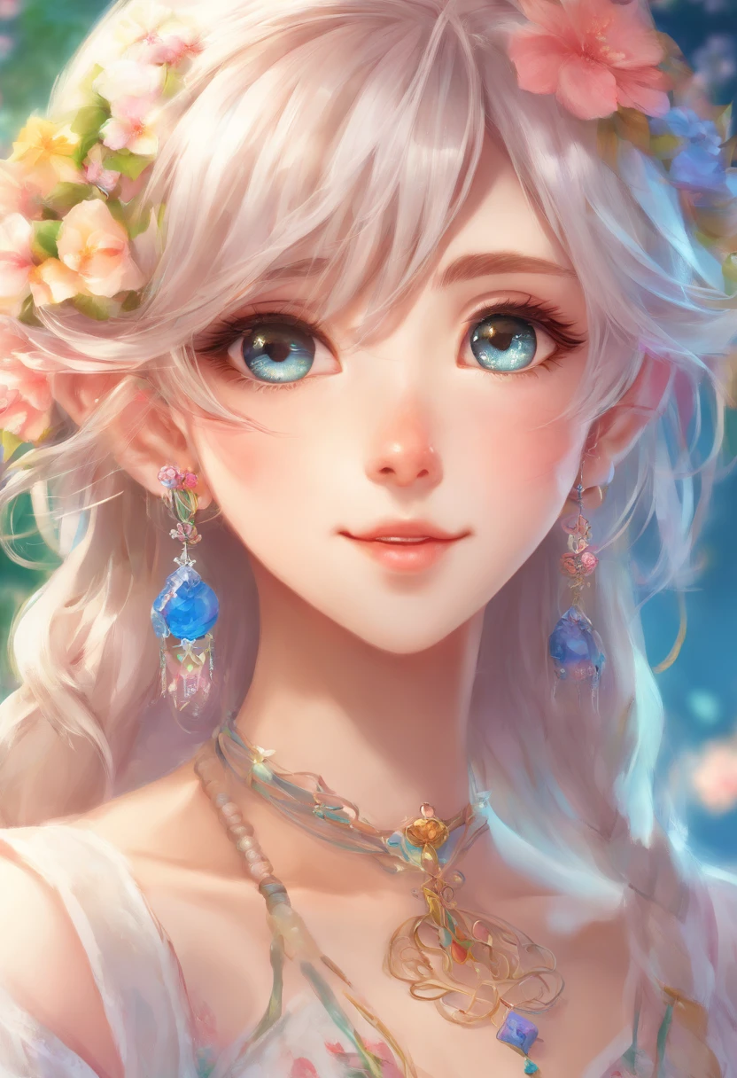 (best quality, highres, ultra-detailed), realistic, portrait, white-haired male neko young adult, blue eyes, long hair, detailed facial features, delicate skin texture, gentle expression, subtle smile, vibrant and lifelike eyes, flowing locks of hair, intricate hair strands, soft and silky hair texture, ethereal atmosphere, elegant and graceful pose, tranquil and serene background, warm and soft lighting, soothing color palette, fine brushwork, masterful shading and highlights, captivating gaze, mesmerizing and captivating artistry