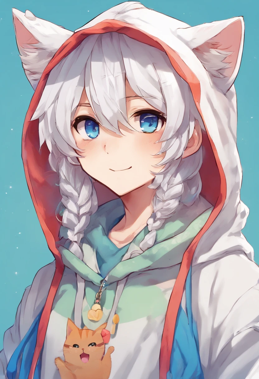 Anime girl with white hair and blue eyes wearing a hoodie - SeaArt AI