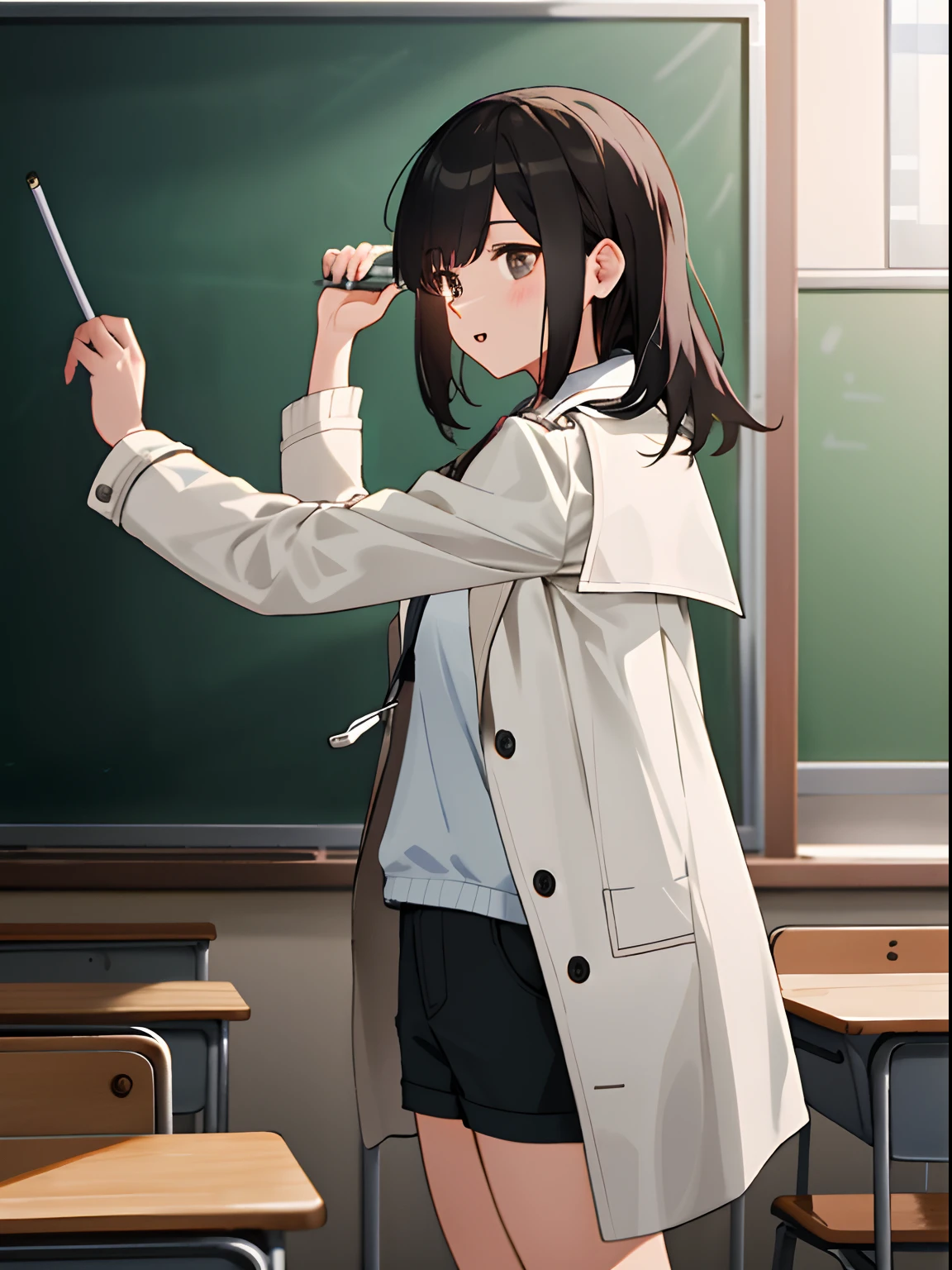 Anime girl in a classroom with a chalkboard and a blackboard - SeaArt AI