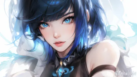 anime girl with blue hair and black gloves posing for a picture, extremely detailed artgerm, artgerm. high detail, artgerm on ar...