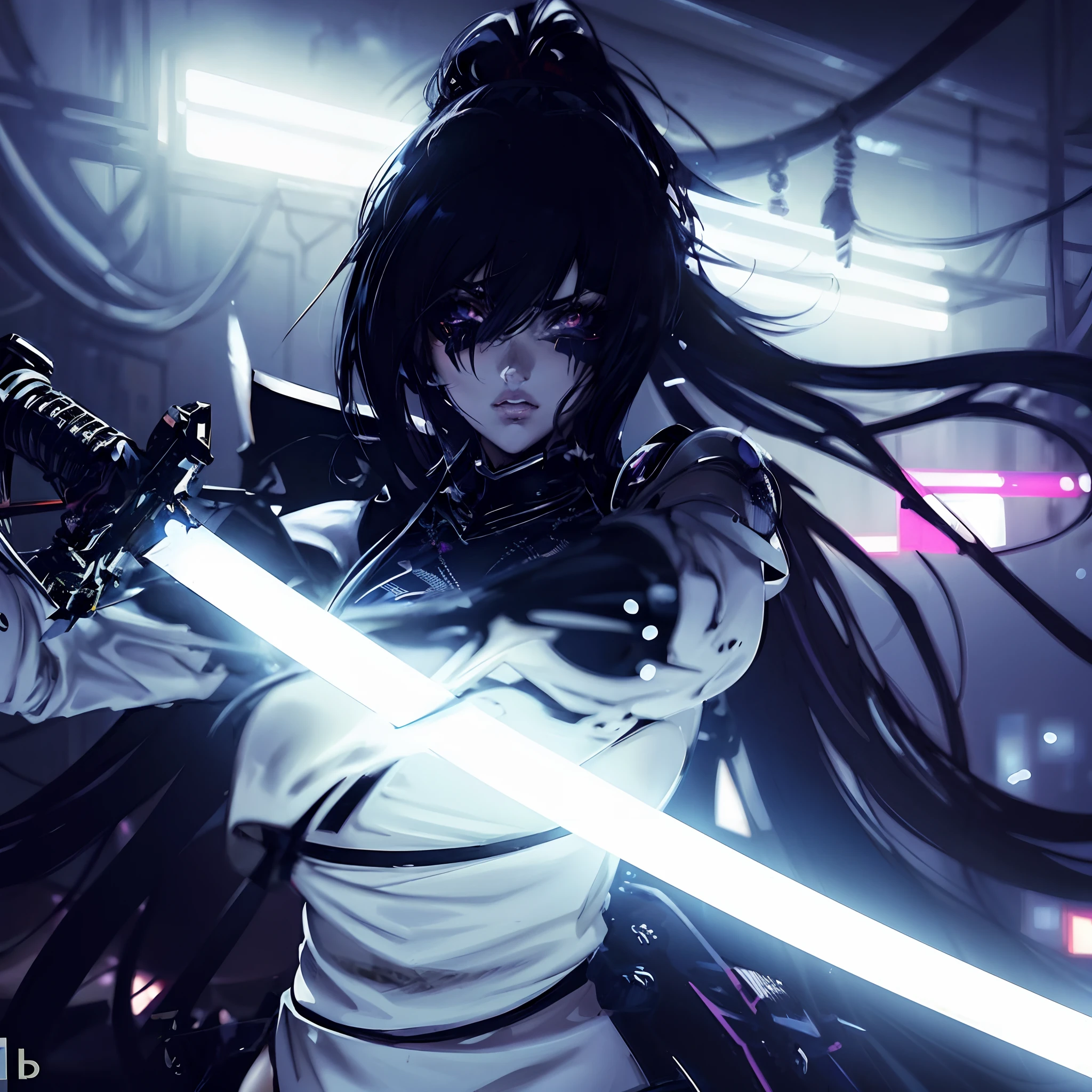 Menina anime com espada no quarto escuro com luzes e fios, albedo, Overlord, Albedo do anime Overlord, badass anime 8 k, albedo, estilo anime 4K, Papel de parede anime 4k, samurai cyberpunk muito bonito, Anime Wallpaper 4k, 4k anime wallpapers, papel de parede anime ultra hd, arte cyberpunk anime, female action anime girl