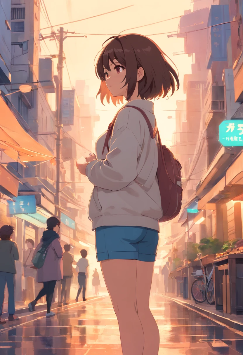 Anime girl standing in the rain in a city street - SeaArt AI