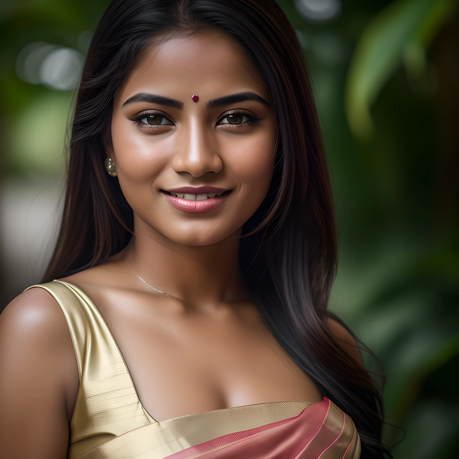 8k, RAW Photo, Best quality, masterpiece,(photorealistic:1.4) , (lip gloss, eyelashes, smiling, bright face, glowing skin, best quality, ultra high resolution, depth of field, chromatic aberration, caustic, wide lighting, natural shading) ultra high res, front view, big breast size, raw photo , a beautiful assamese girl, wearing white assamese saree,  seductive smile, looking at the spectator, light makeup, pink lips, photorealistic, photograph, masterpiece, realistic, realism, photorealism, high contrast, photorealistic digital art trending Artstation 8k HD high definition detailed realistic, detailed, skin texture, hyper detailed, realistic skin texture, armature, best quality, ultra high res, (photorealistic) (1.4), high resolution, detailed, raw photo, sharp re, lee jeffries nikon d850 film stock photo 4 kodak port 400 camera f1.6 lens rich colors hyper realistic lifelike texture dramatic lighting irrealengine trends on artstation cinestill 800 village background , blur background, green background,