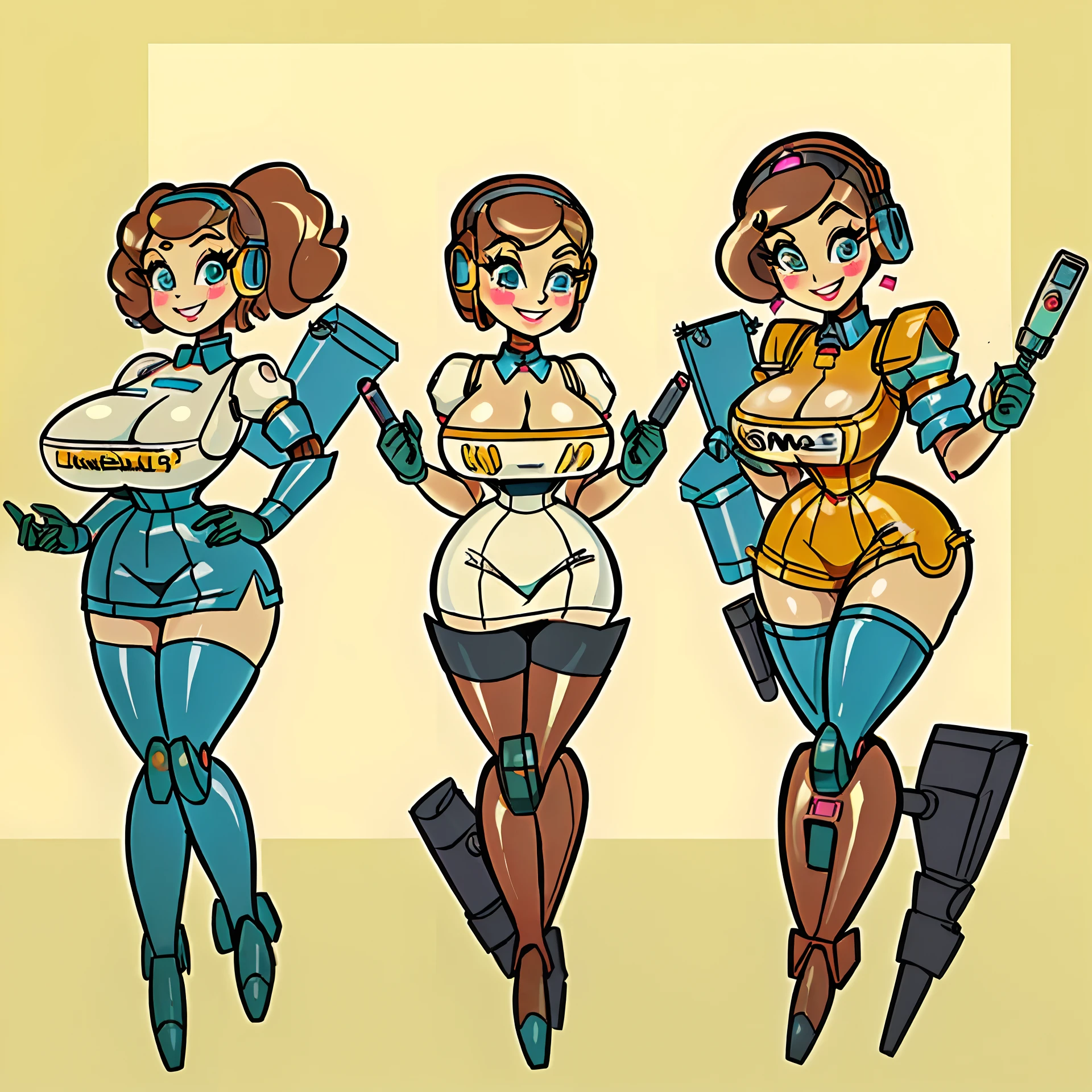 Three women in costumes holding guns and a plate of food - SeaArt AI