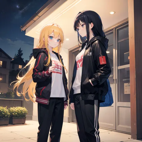 Anime Ffm Porn - Anime characters posing for a picture in front of a building - SeaArt AI