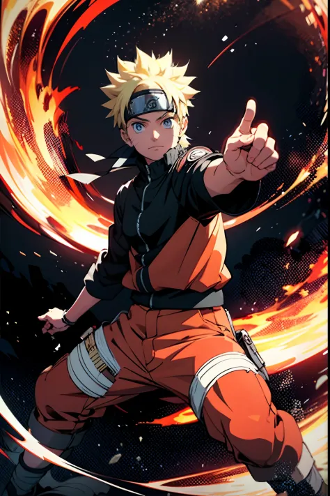 (Best quality), (Masterpiece),Ultra-detailed,
1boys,
Uzumaki Naruto,longer sleeves,
emphasis lines,lines of movement,(Swirling:1...