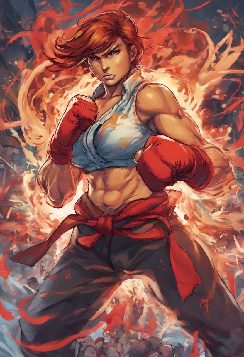 A woman with red hair and boxing gloves in a fight - SeaArt AI