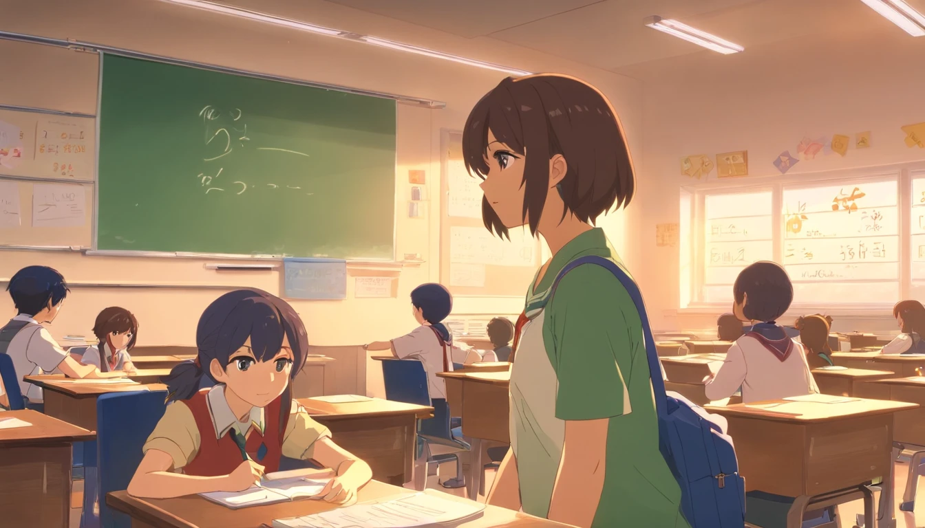 Anime scene of a classroom with a teacher and students - SeaArt AI