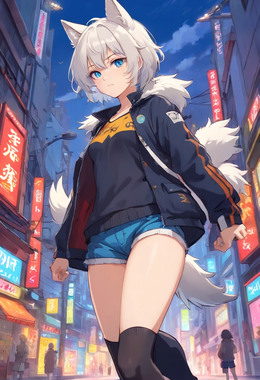 A woman in a short skirt and jacket walking down a street SeaArt AI