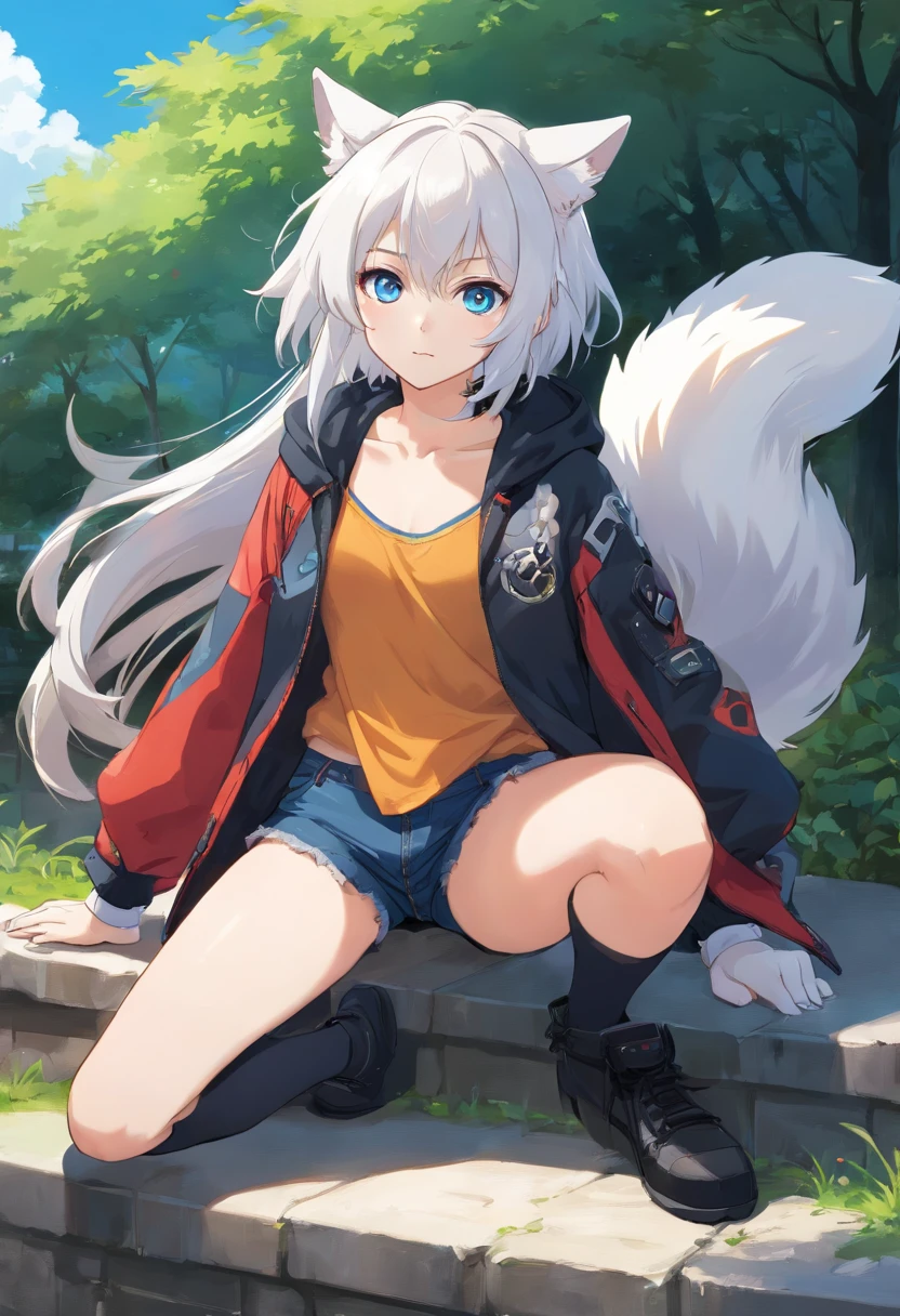 Single boy Anime Femboy Short Long white hair wolf ears