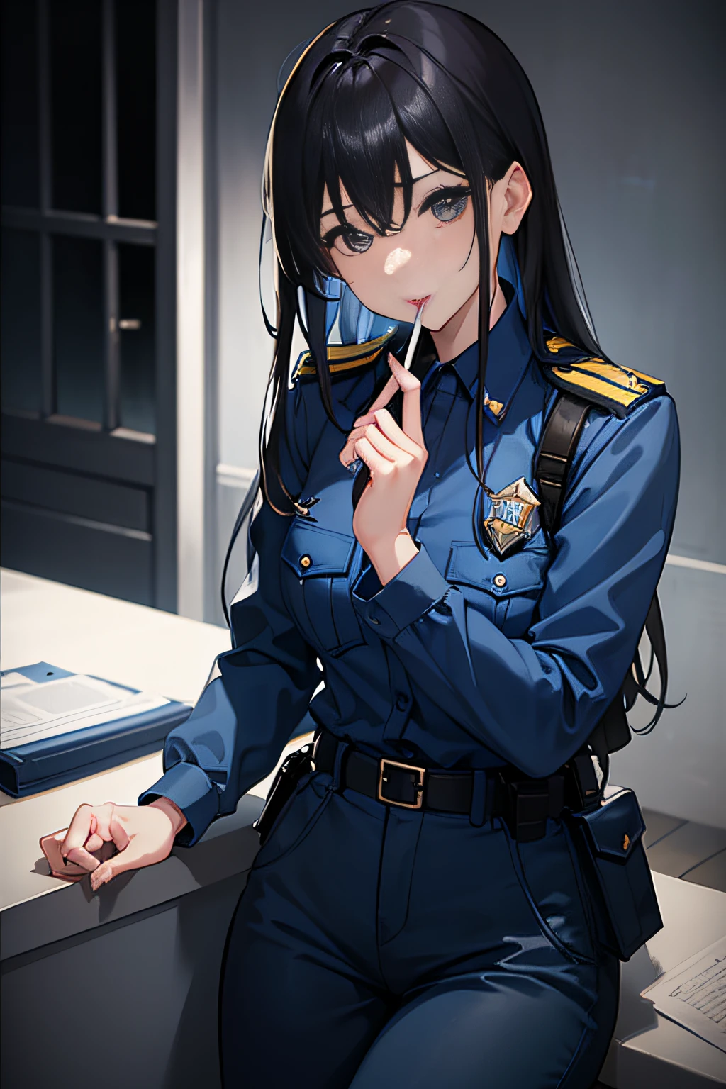 photoRealstic、hight resolution、Beautiful Female Police Officer、Smoking ...