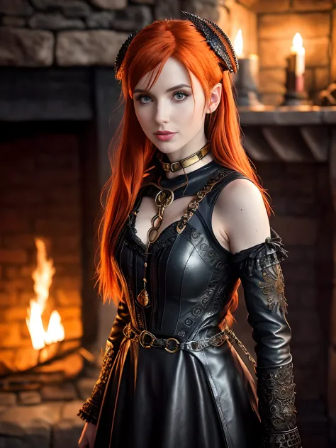 there is a woman in a leather dress posing for a picture, amouranth, ornate cosplay, better known as amouranth, triss merigold c...