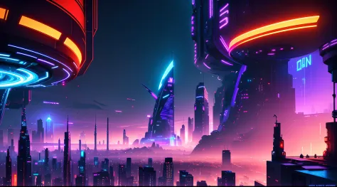 Noir City, sci-fi style, futuristic, neon theme, gold-red-blue-violet theme, 4k, ultra detailed, ultra high quality, night, masterpiece, cityscape, landscape