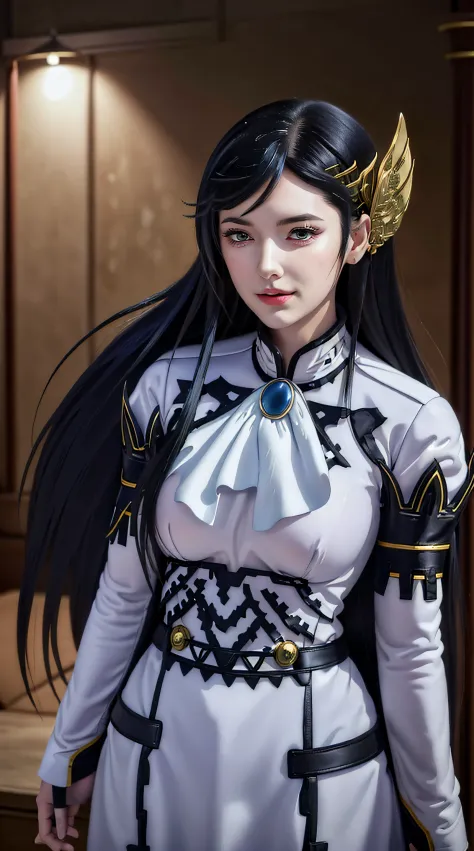 brunhilde from the anime record of ragnarok, long hair, black hair, green eyes, beautiful woman, very beautiful, perfect body, p...