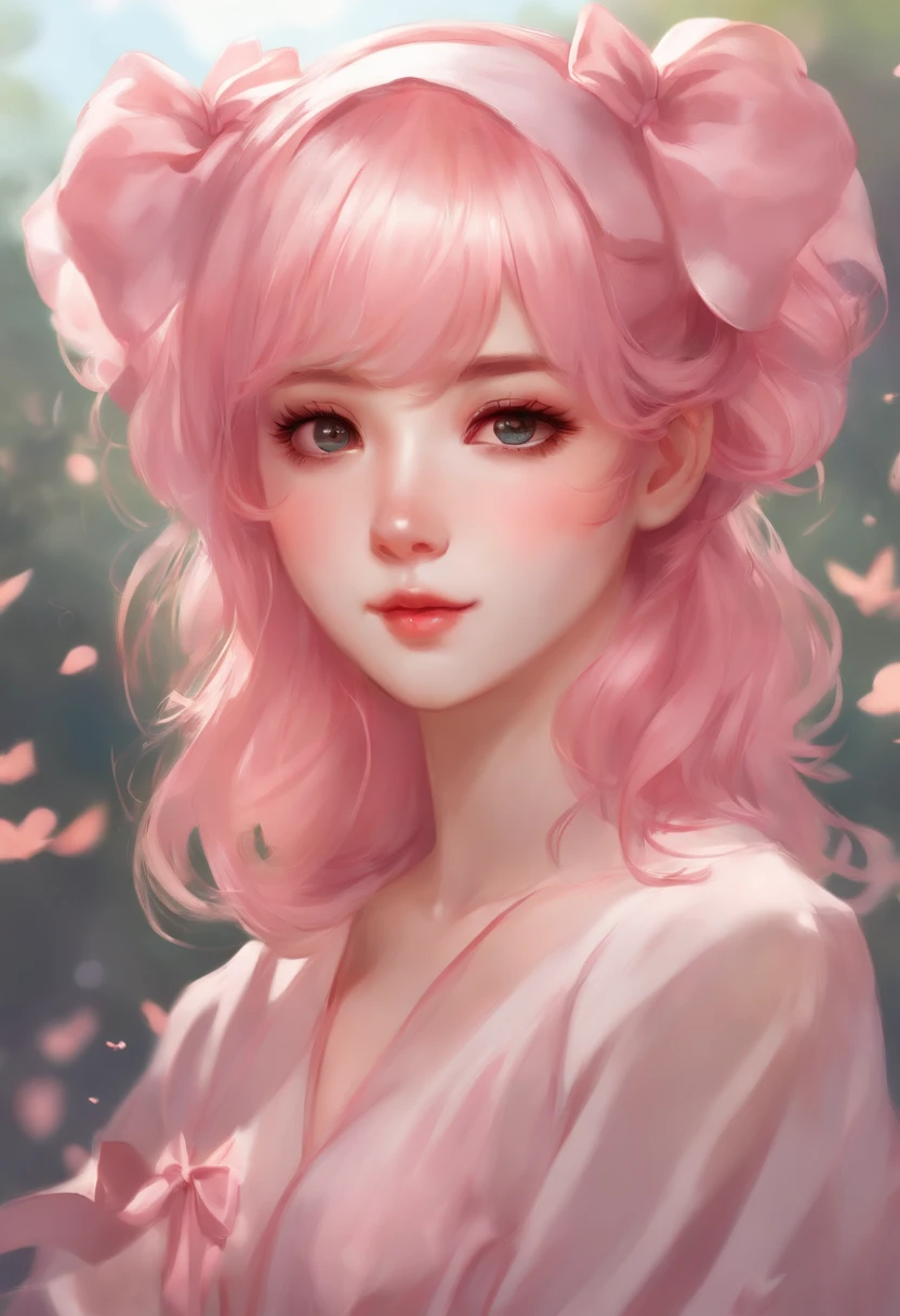 anime girl with pink hair and a bow in her hair, kawaii realistic portrait, guweiz, portrait of magical girl, cute character, cute art style, anime moe artstyle, character art of maple story, cute portrait, cute anime girl portrait, portrait of a small character, artwork in the style of guweiz, splash art anime nsfw
