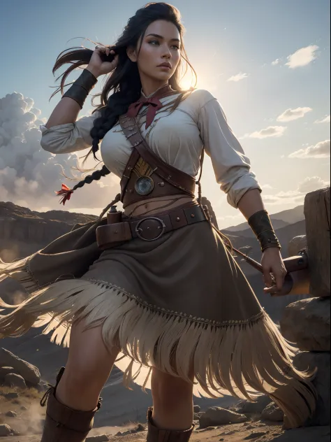 ((masutepiece)),  ((Best Quality)),  ((hight resolution)),  Extremely detailed)),  One girl as a costume for Pocahontas, Full bo...