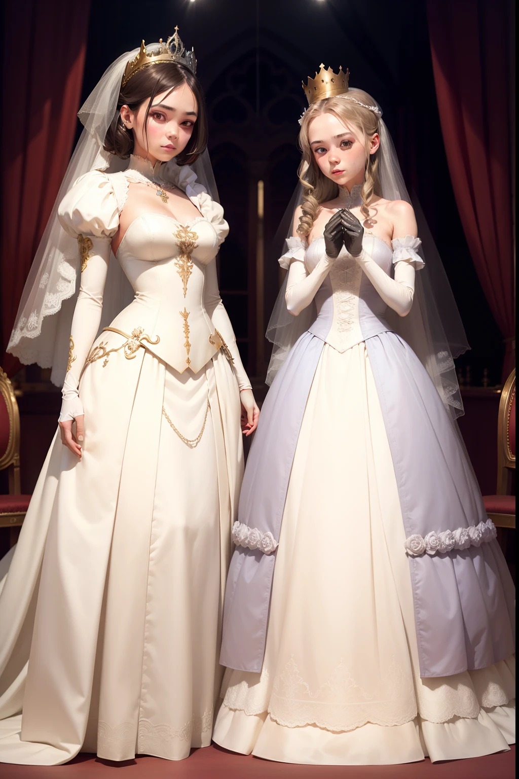 Two women in wedding dresses standing next to each other - SeaArt AI