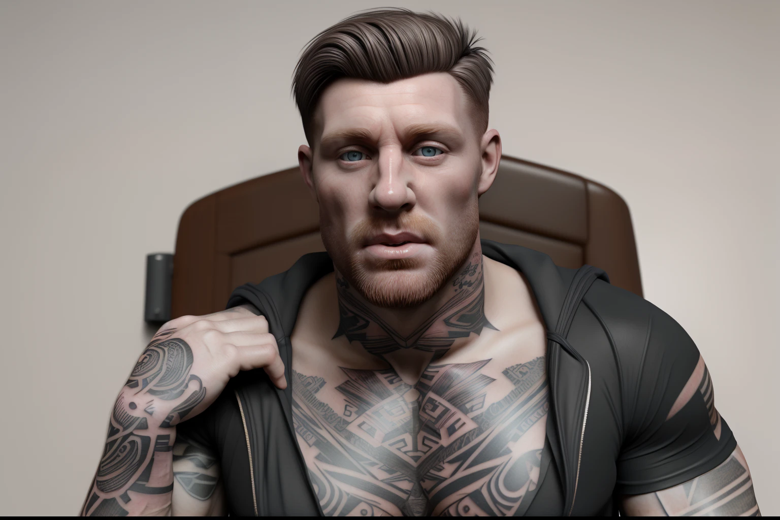 (muscular), Homem irlandês, , (35 anos de idade) , (alta resolução, realista:1.2), rosto detalhado, (tatuagens detalhadas), Olhos expressivos,