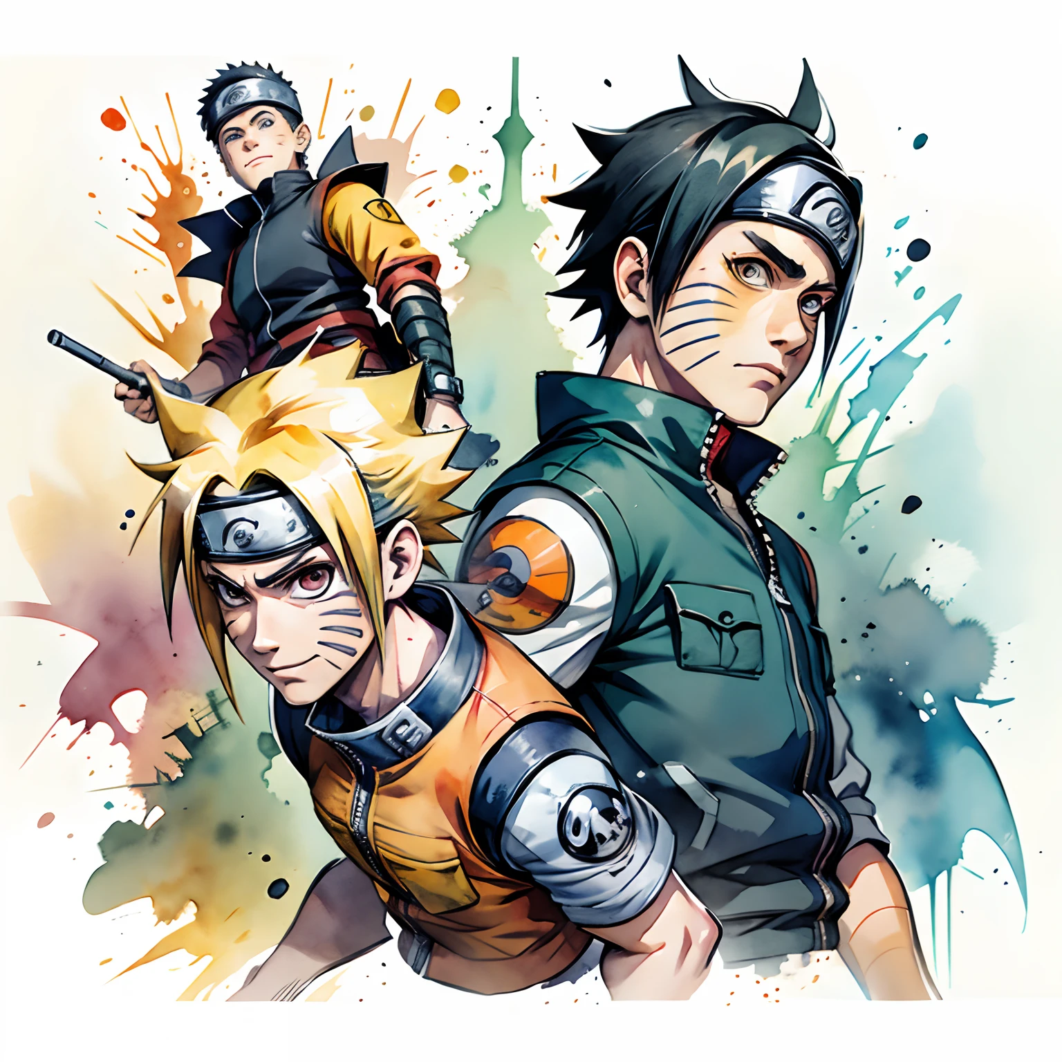 Naruto, pixar style, watercolor style.