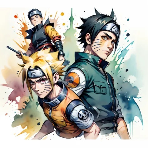 Naruto, Estilo Pixar, watercolor style.