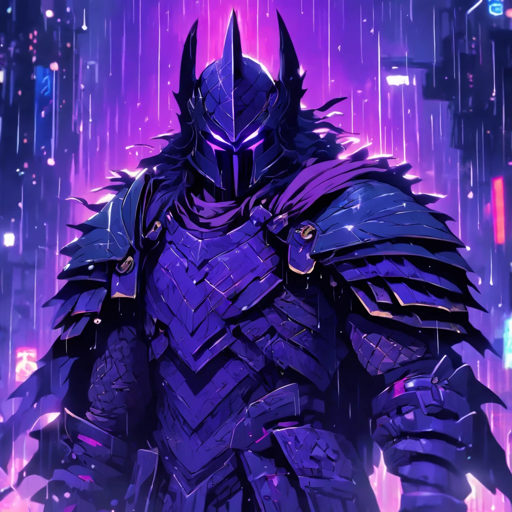 arafed knight with a purple sword in the rain, cyberpunk knight ...