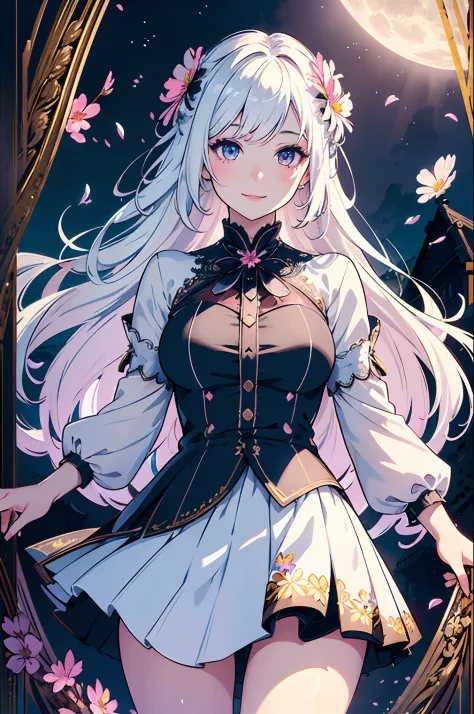 masterpiece, best quality,
1girl, (colorful),(finely detailed beautiful eyes and detailed face),cinematic lighting,bust shot,extremely detailed CG unity 8k wallpaper,white hair,solo,smile,intricate skirt,((flying petal)),(Flowery meadow)
sky, cloudy_sky, b...