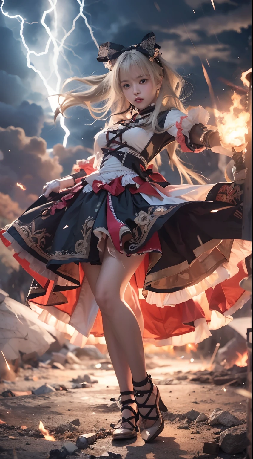 On the battlefield of the storm, A woman dressed in a Lolita costume ...