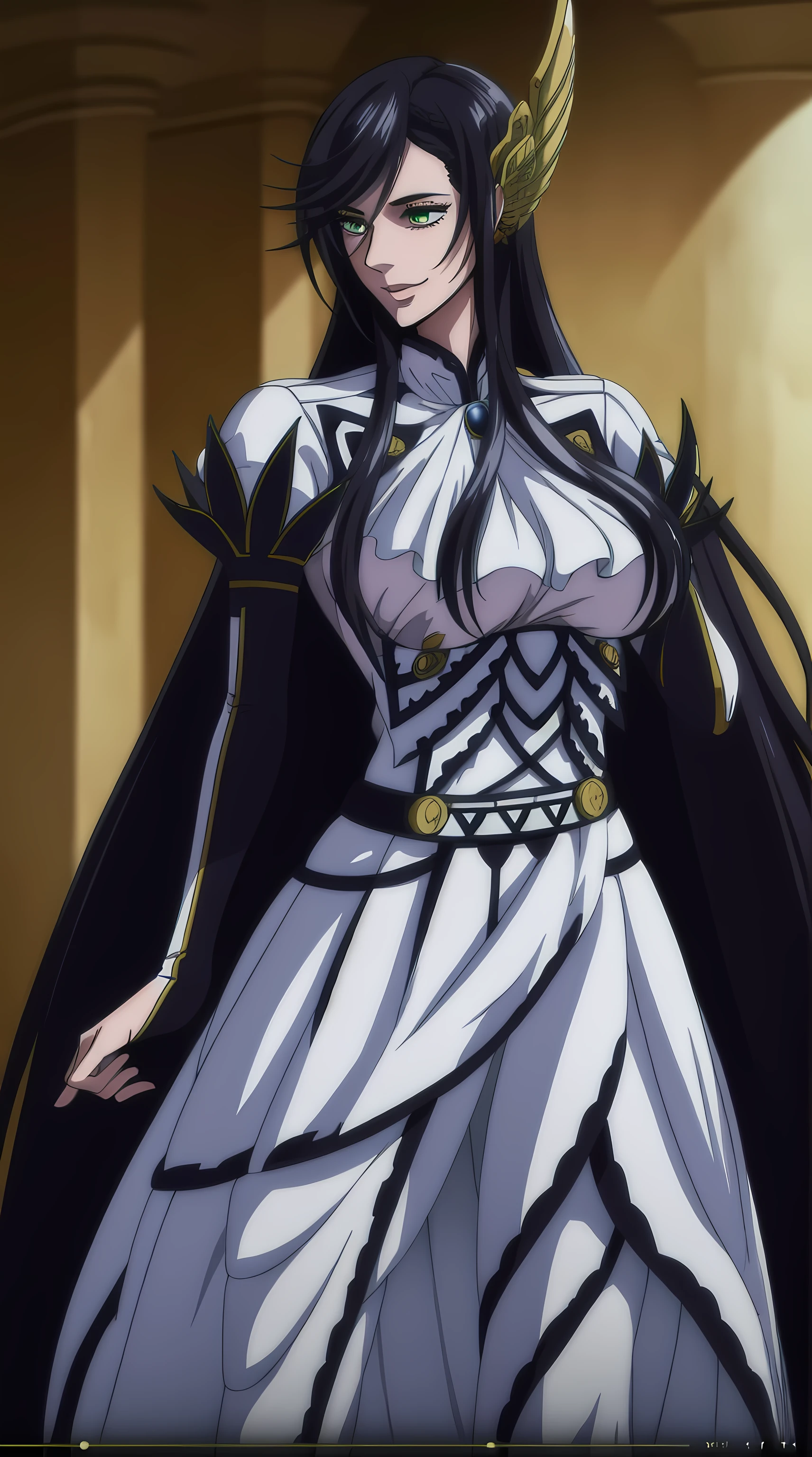 A woman in a white dress with black hair and a sword - SeaArt AI