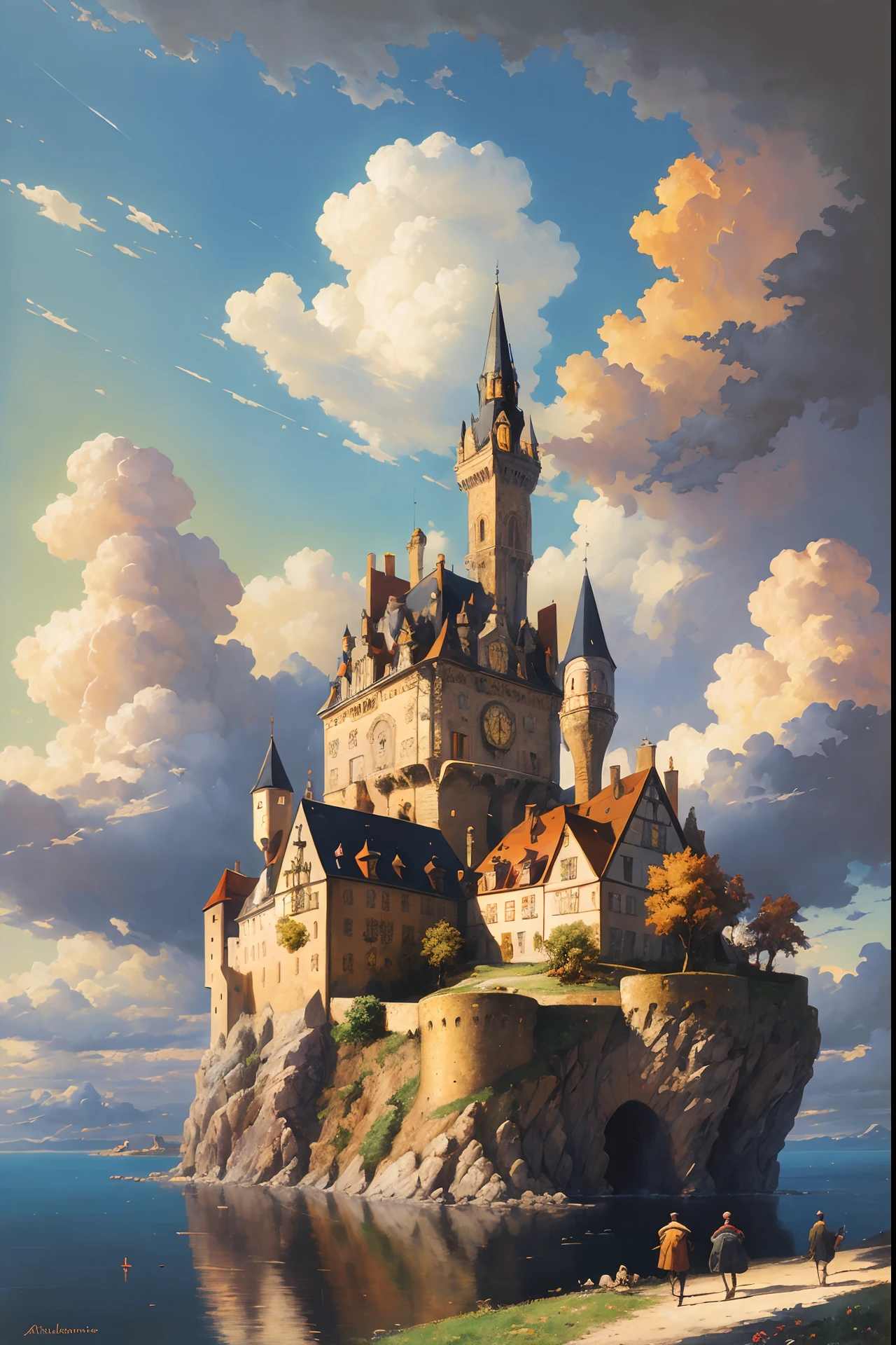 traumhafte Kunst absurdes hochauflösendes Meisterwerk beste Qualität Alois Arnegger Antoine Blanchard Stadt Schloss Wald Meer Himmel Wolken