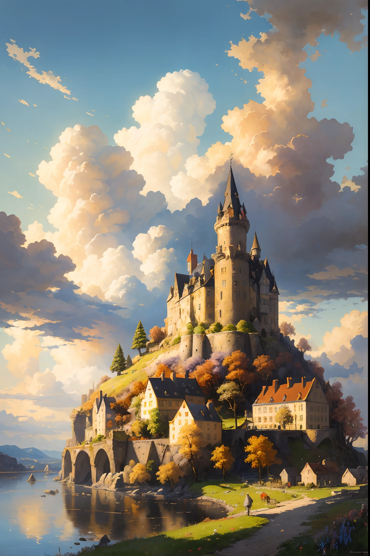 夢幻藝術荒謬的高解析度傑作最佳品質阿洛伊斯·阿內格安托萬·布蘭查德鎮城堡森林大海天空雲