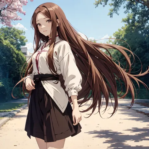 long hair anime girl, anime visual of a young woman, Beautiful women anime visuals, a female anime character, Brown hair，Center ...