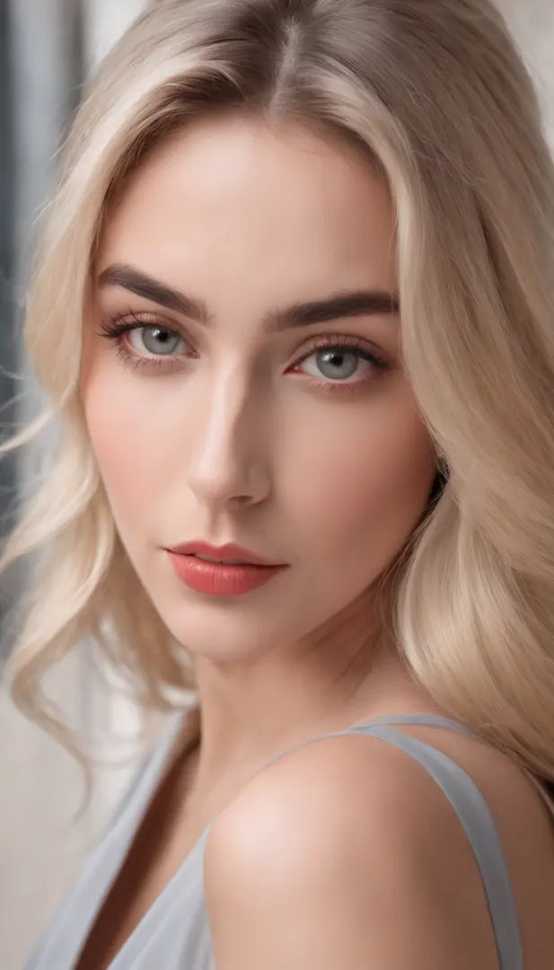 (masterpiece, high resolution, photo-realistic:1.4), (southern Italian young woman:1.3), (intense gray eyes radiating brilliance:1.3), (modern and stylish blonde hair:1.2), (thick and well-groomed black eyebrows:1.2), (perfectly sculpted slender nose:1.2),...
