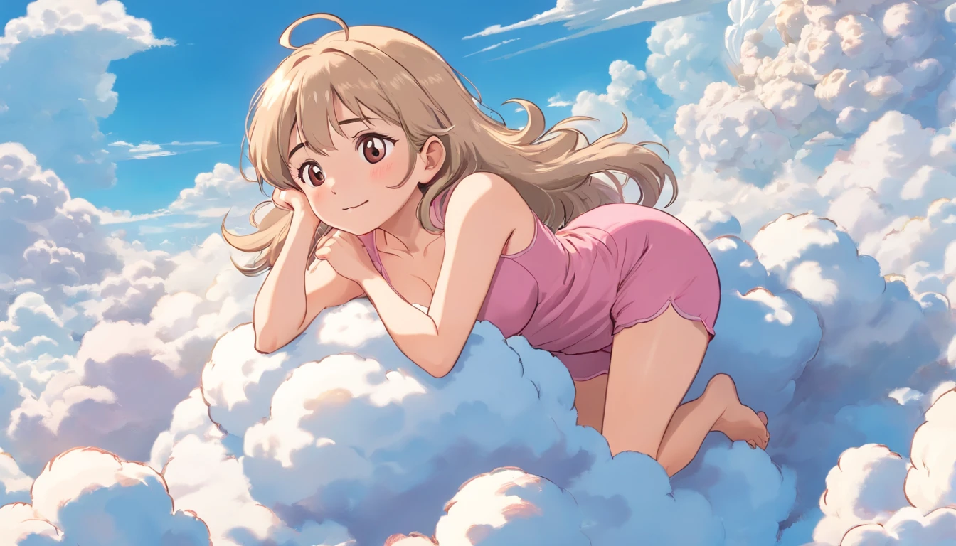 Anime girl laying on a cloud with her arms on her head - SeaArt AI