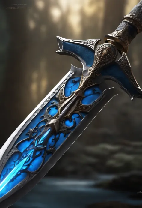 There is a pike with a blue and black design, Bright Blue Soul Blade, Incandescent spades, Pike Blade Style, raytraced blade, The sword, Bright Pike, Complex fantasy sword, war blade weapon, Medievolvil Sword, Magic Pique, Realistic pique