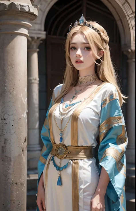 European Princesse blond hair long caftan marocain couvre son corps entier hyper realistic