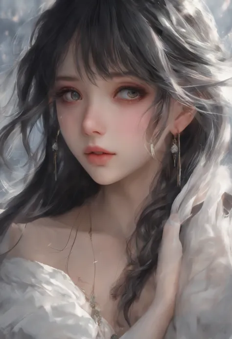 anime girl with long black hair and a white dress, anime girl with long hair, beautiful anime portrait, beautiful anime style, beautiful anime girl, guweiz, artwork in the style of guweiz, beautiful anime face, beautiful anime woman, in the art style of bo...