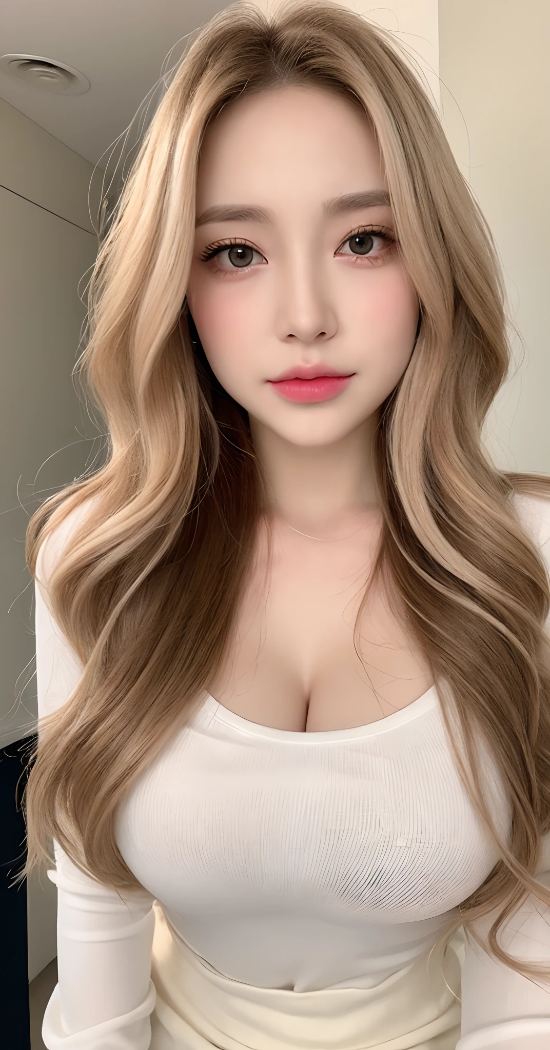 A woman with long blonde hair and a white top - SeaArt AI